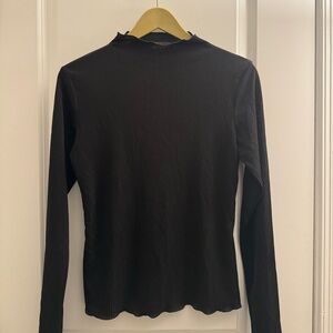 Black Ribbed Mock Neck Long Sleeve Top — Size S — Like New